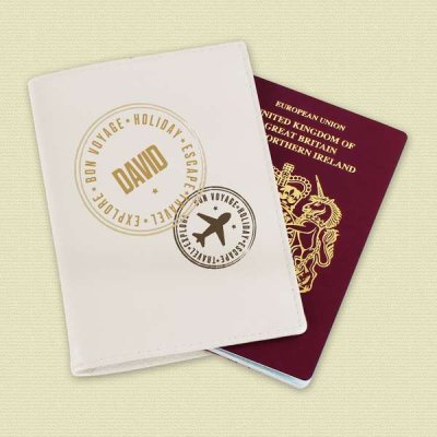 (image for) Personalised Stamped Cream Passport Holder