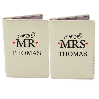 (image for) Personalised Mr & Mrs Cream Passport Holders