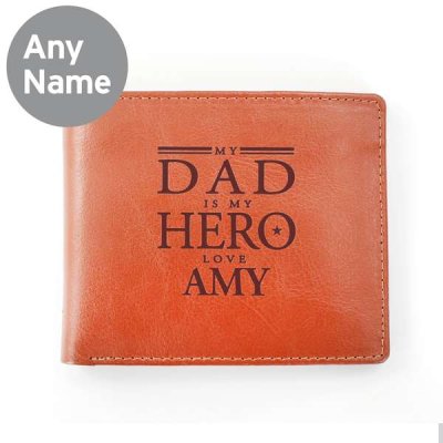 (image for) Personalised My Dad is My Hero Tan Leather Wallet