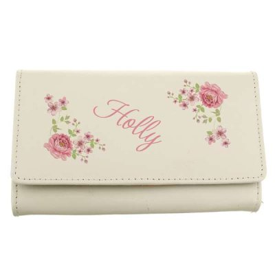 (image for) Personalised Floral Cream Leather Purse