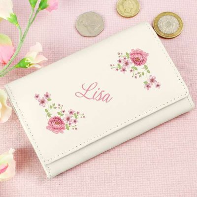 (image for) Personalised Floral Cream Leather Purse