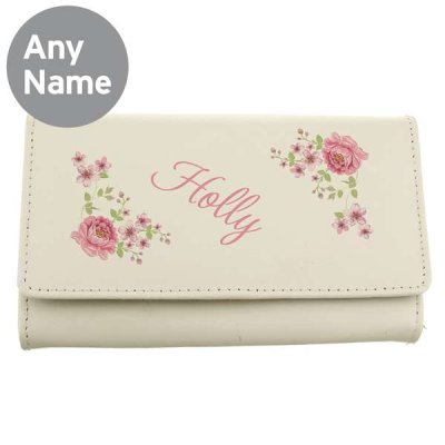 (image for) Personalised Floral Cream Leather Purse