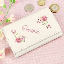 (image for) Personalised Floral Cream Leather Purse