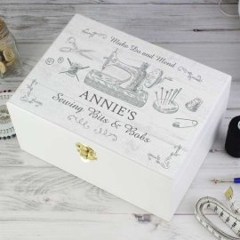 (image for) Personalised Sewing Kit White Wooden Keepsake Box