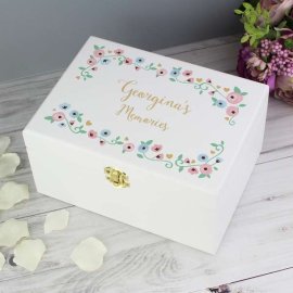 (image for) Personalised Fairytale Floral White Wooden Keepsake Box