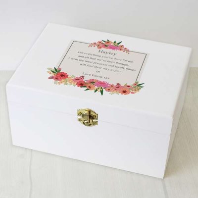 (image for) Personalised Floral Wishes White Wooden Keepsake Box