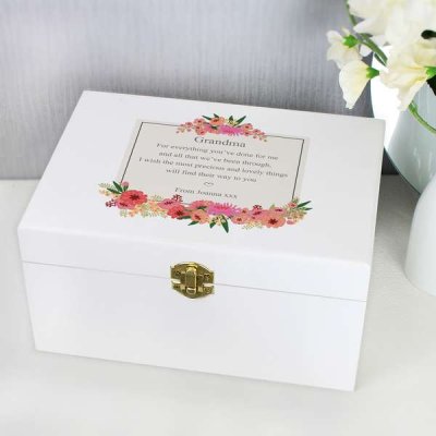 (image for) Personalised Floral Wishes White Wooden Keepsake Box