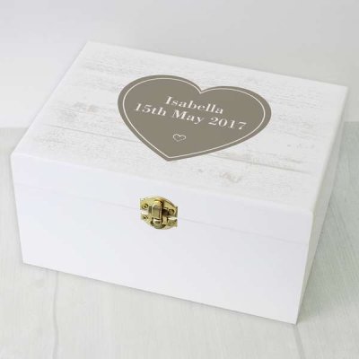 (image for) Personalised Rustic Heart White Wooden Keepsake Box