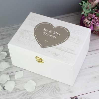 (image for) Personalised Rustic Heart White Wooden Keepsake Box