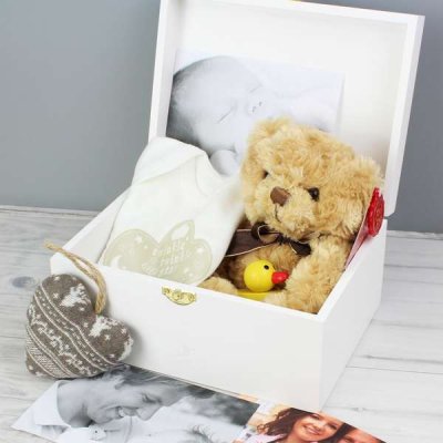 (image for) Personalised Rustic Heart White Wooden Keepsake Box