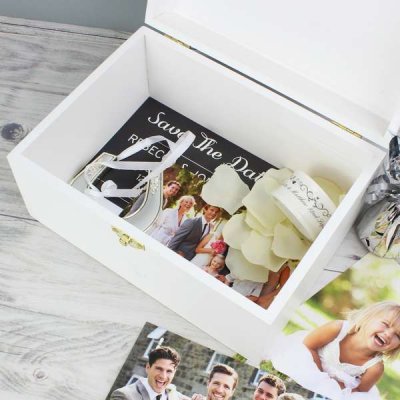 (image for) Personalised Rustic Heart White Wooden Keepsake Box