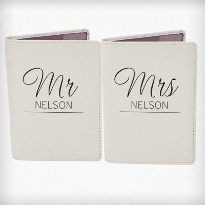 (image for) Personalised Classic Mr & Mrs Cream Passport Holders