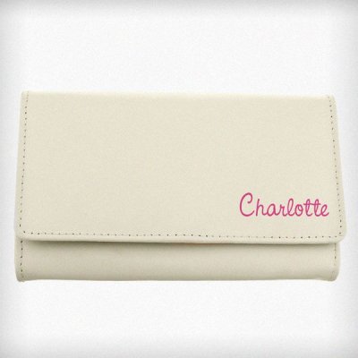 (image for) Personalised Pink Name Cream Leather Purse