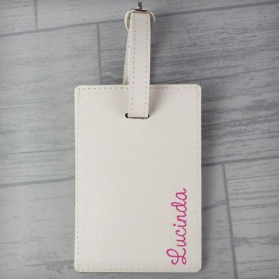 (image for) Personalised Pink Name Cream Luggage Tag