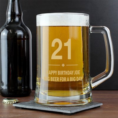 (image for) 21st Birthday Gift Big Age Glass Pint Stern Tankard