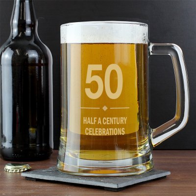 (image for) 50th Birthday Gift Big Age Glass Pint Stern Tankard