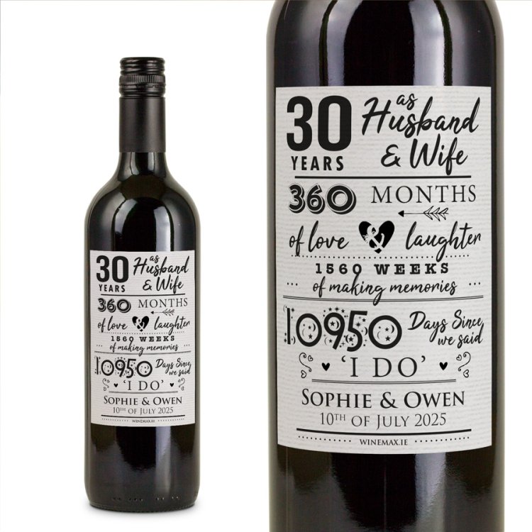 (image for) 30 Year Anniversary Gift Personalised Wine Gift - Click Image to Close