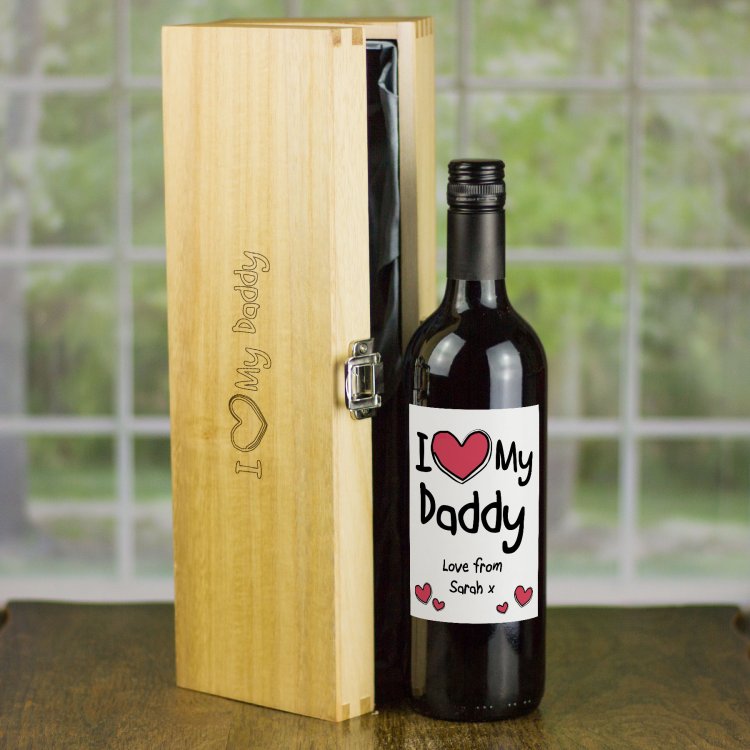 (image for) I Heart Daddy Fathers Day Personalised Wine Gift - Click Image to Close