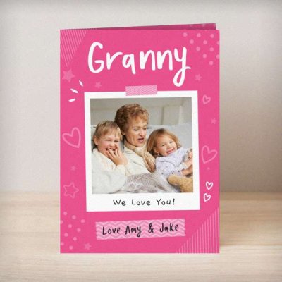 (image for) Personalised Pink Polaroid Wreath Photo Upload Greeting Card