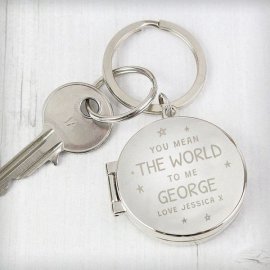 (image for) Personalised You Mean The World To Me Round Photo keyring