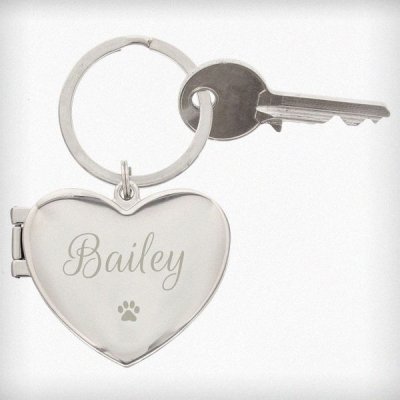 (image for) Personalised Paw Print Heart Photo Frame Keyring