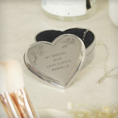 (image for) Personalised Floral Free Text Heart Trinket Box