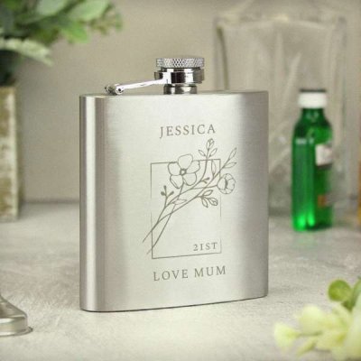 (image for) Personalised Monochrome Floral Wedding Party Hip Flask