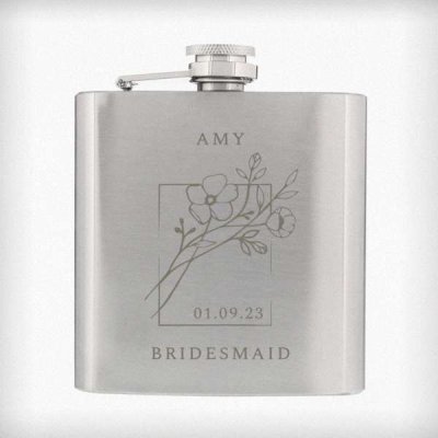 (image for) Personalised Monochrome Floral Wedding Party Hip Flask