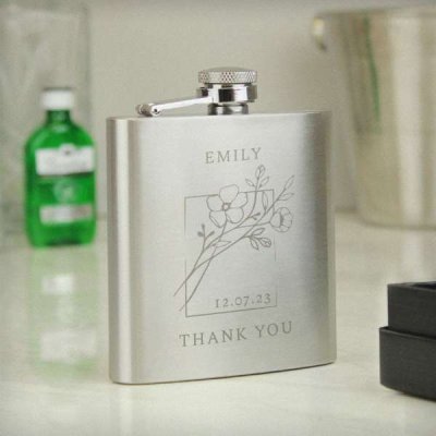 (image for) Personalised Monochrome Floral Wedding Party Hip Flask