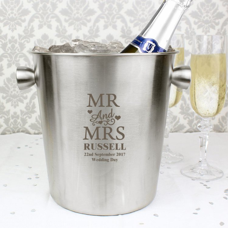 (image for) Personalised Mr & Mrs Stainless Steel Ice Bucket - Click Image to Close