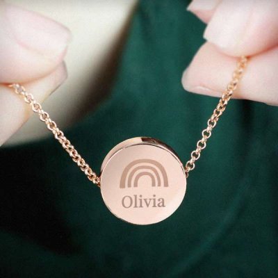 (image for) Personalised Rainbow Rose Gold Tone Disc Necklace