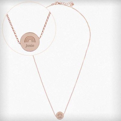 (image for) Personalised Rainbow Rose Gold Tone Disc Necklace