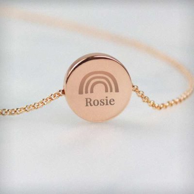 (image for) Personalised Rainbow Rose Gold Tone Disc Necklace