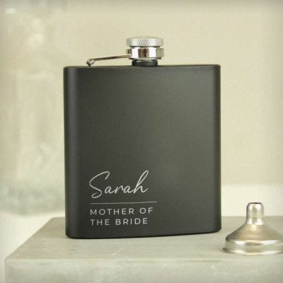 (image for) Personalised Free Text Wedding Party Black Hip Flask