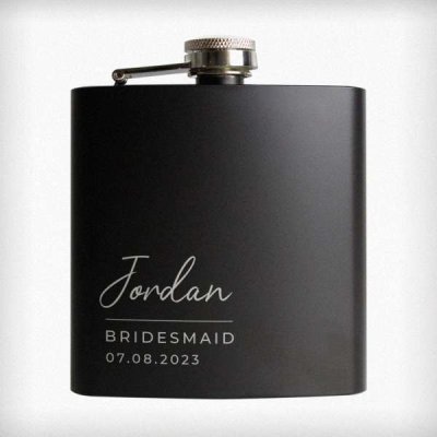 (image for) Personalised Free Text Wedding Party Black Hip Flask