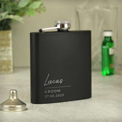 (image for) Personalised Free Text Wedding Party Black Hip Flask