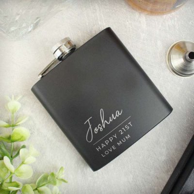 (image for) Personalised Free Text Wedding Party Black Hip Flask