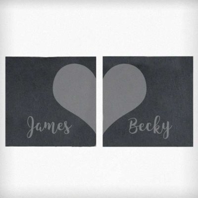 (image for) Personalised Two Hearts Slate Coaster Set