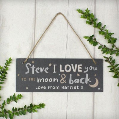 (image for) Personalised To the Moon and Back Hanging Slate Plaque