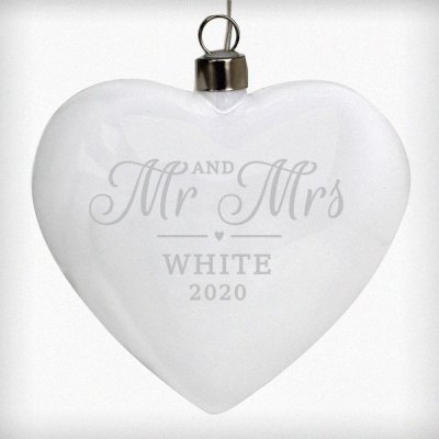 (image for) Personalised Mr & Mrs LED Hanging Glass Heart