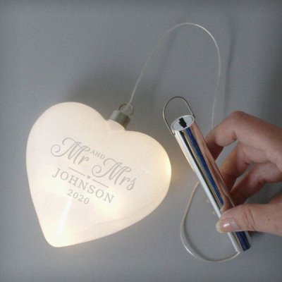 (image for) Personalised Mr & Mrs LED Hanging Glass Heart