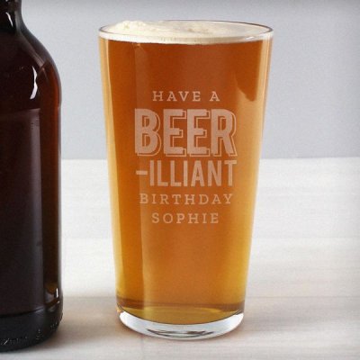 (image for) Personalised Beer-Illiant Birthday Pint Glass