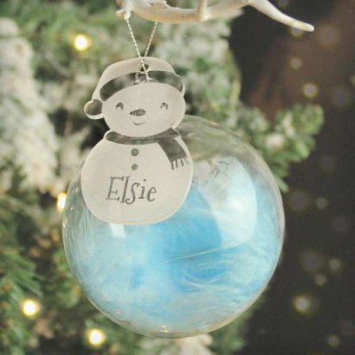 (image for) Personalised Snowman Acrylic Blue Feather Bauble