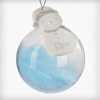 (image for) Personalised Snowman Acrylic Blue Feather Bauble