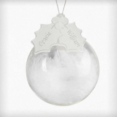 (image for) Personalised Holly Acrylic White Feather Bauble