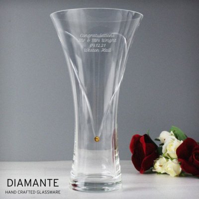 (image for) Personalised Large Hand Cut Gold Diamante Heart Vase