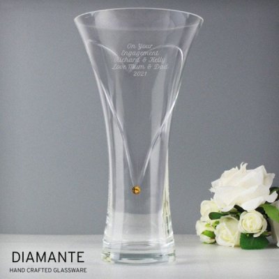 (image for) Personalised Large Hand Cut Gold Diamante Heart Vase