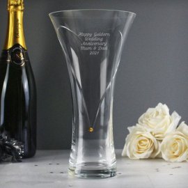 (image for) Personalised Large Hand Cut Gold Diamante Heart Vase