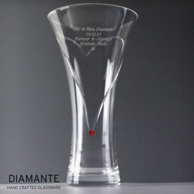 (image for) Personalised Large Hand Cut Ruby Diamante Heart Vase