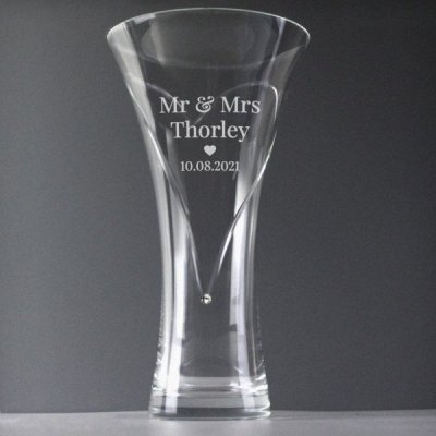 (image for) Personalised Mr & Mrs Large Hand Cut Diamante Heart Vase